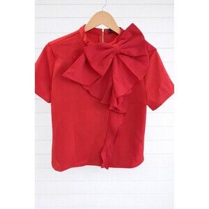 Gracia NWT Red Large Bowed Short Sleeved Blouse L
